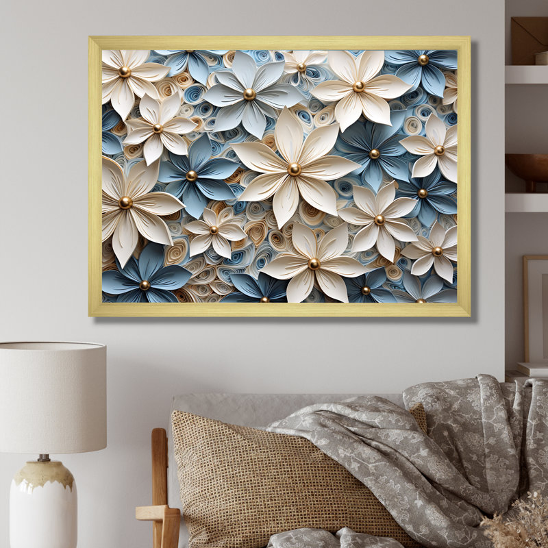 «Poinsettia Radiance I» beige et bleu - impressions d'art mural poinsettias, Cadre photo doré simple