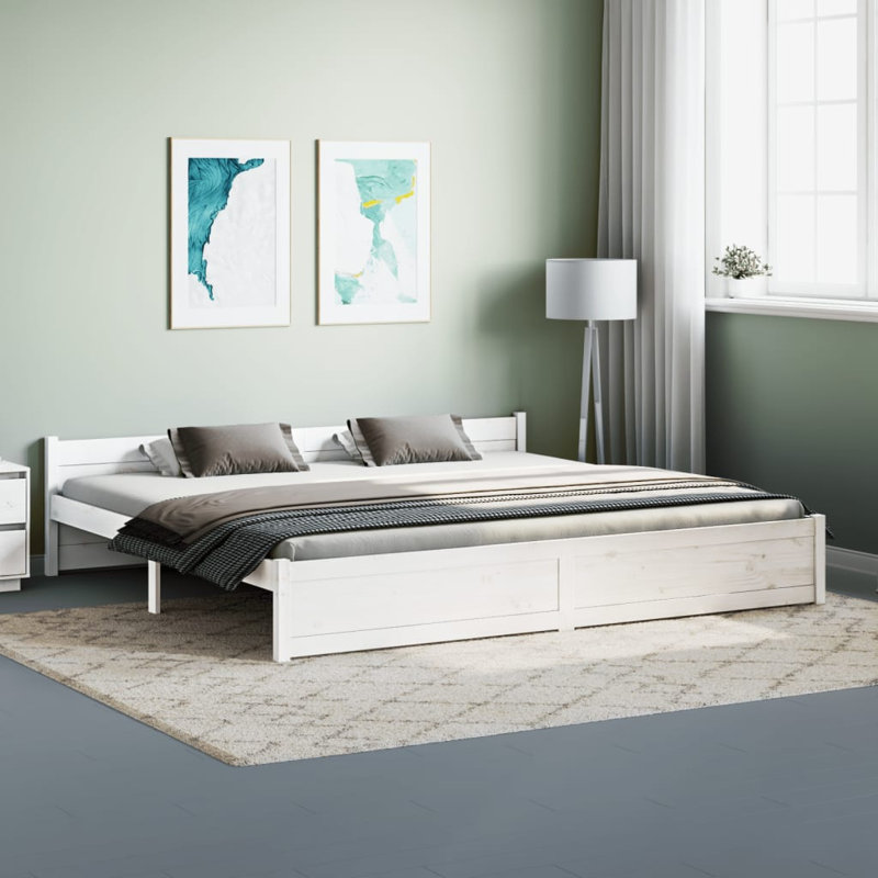 Bed Frame Solid Wood, white, European Double (140 x 200cm)