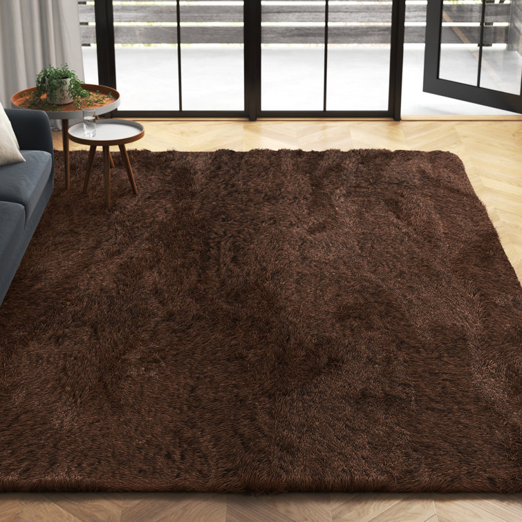 Alamin Handmade Flokati Wool Dark Brown Area Rug