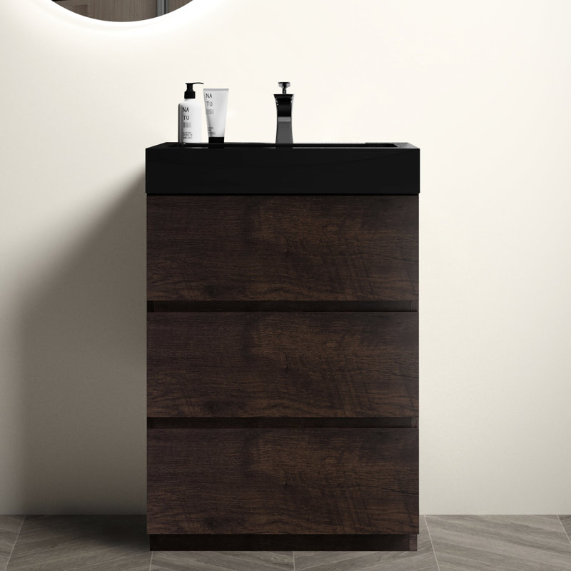 Meuble-lavabo de salle de bain en noyer de 61 cm (24 po) - Fonctionnement silencieux et fluide, design pratique, grand format