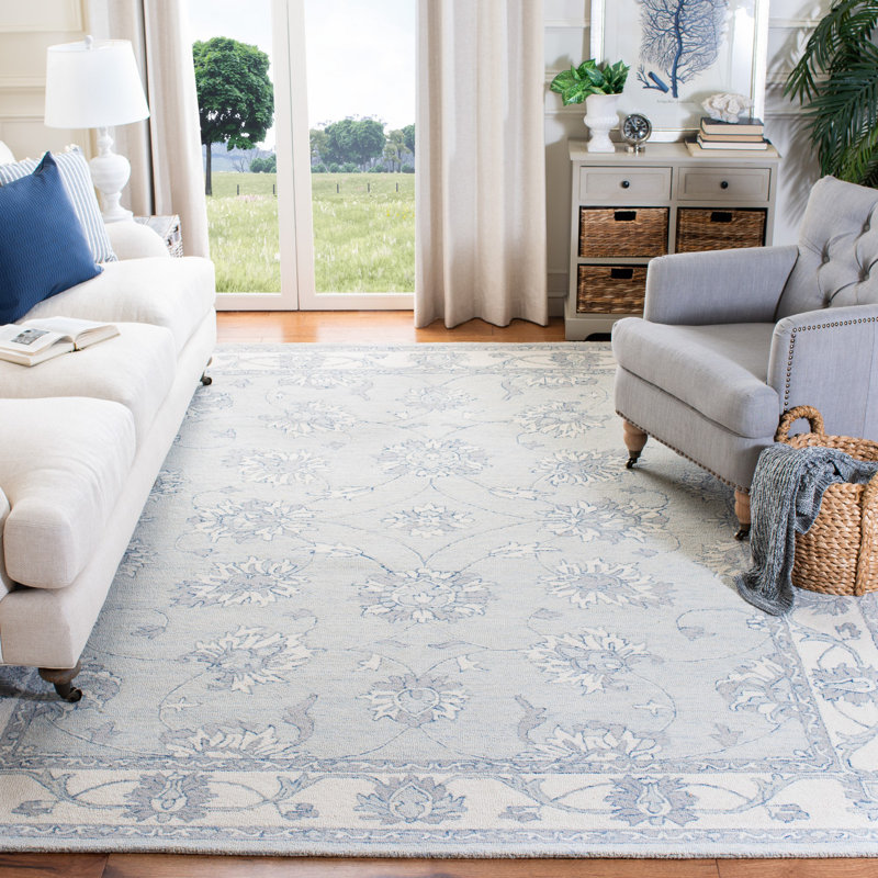 Beckey Oriental Handmade Tufted Wool Light Grey/Ivory Area Rug, Rectangle 6' x 9'