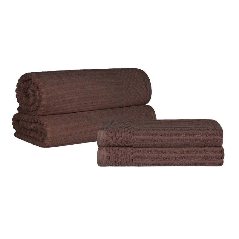 Ribbed Cotton Absorbent Heavy Weight 2 Pc Bath Sheet and 2 Pc Bath Towel Set, Java