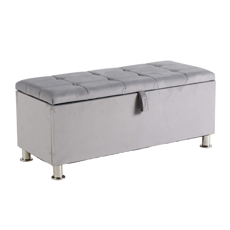 Philone Fabric Upholstered Storage Bench, Light Grey