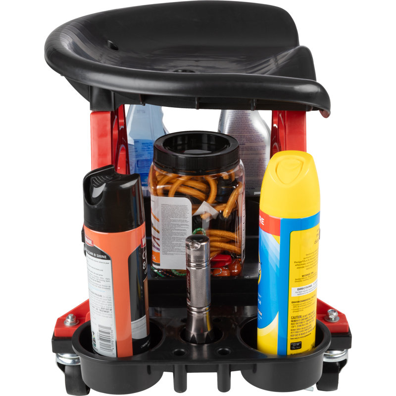 Stalwart Creepers Automotive Stool Chair - Mechanic Stool with Wheels and Tool Storage Tray