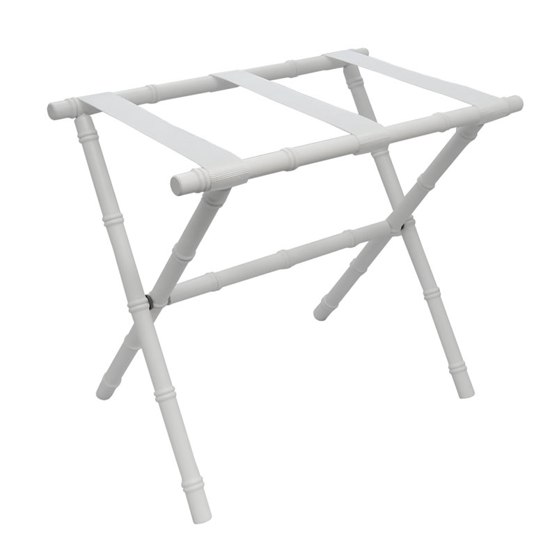 Folding Wood Bamboo Inspired Luggage Rack, White Bamboo/White
