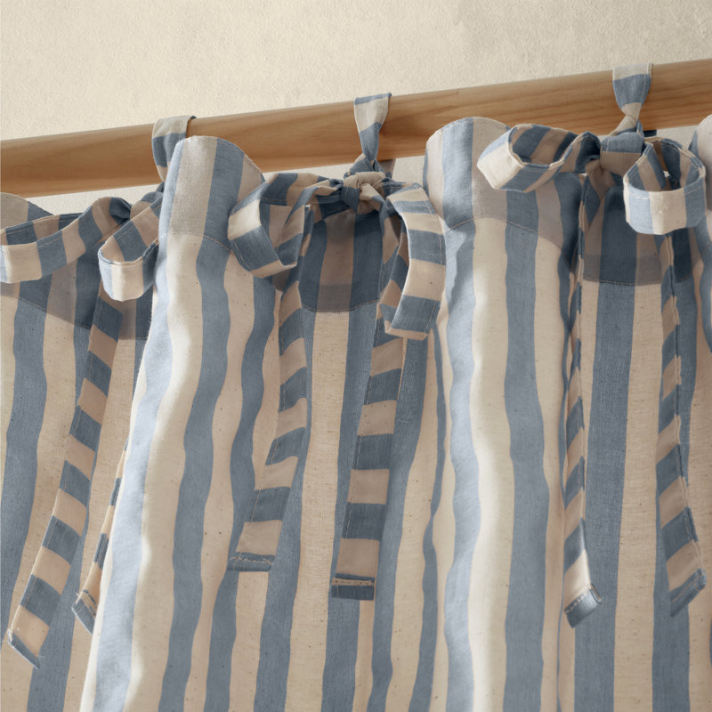 Zanzibar Woven Stripe Voile Curtain Panel Cotton Blend Sheer Tab Top Single Curtain Panel, 139.7cm Width x 183cm Drop, Blue