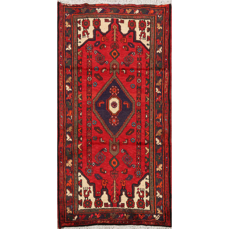 Tapis décoratif en laine noué à la main de conception unique en laine de couleur rouge de 3 pi 2 po x 5 pi 3 po New Age
