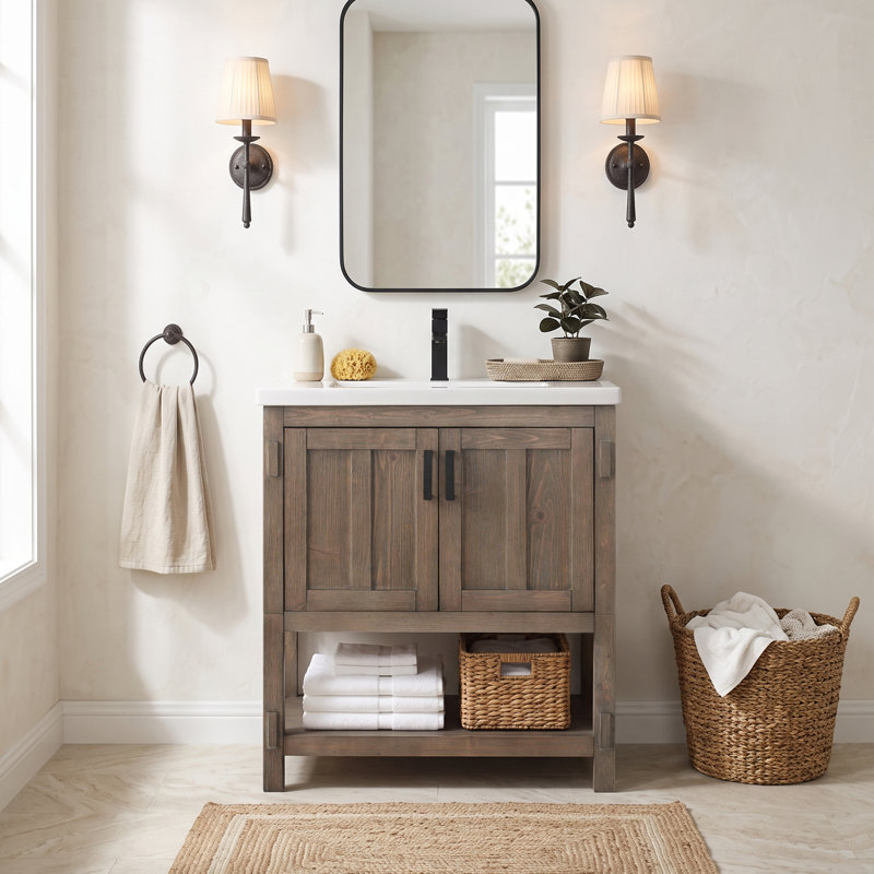 Meuble-lavabo simple autoportant de 30 po avec plateau en céramique Larangera, Brown Spruce