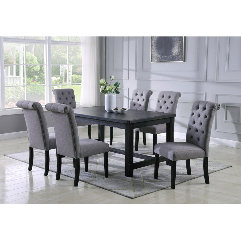 Ensemble de salle à manger à pieds tournés en bois de style urbain Leviton, Gris, 7 pièces : table, 6 chaises