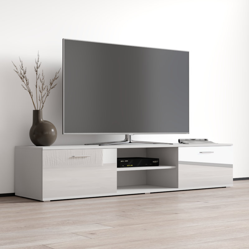 Meuble télé Sabala pour téléviseur de 71 po ou moins avec finition ultrabrillante, Blanc, 71"