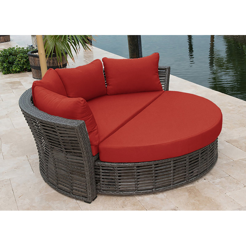 Westerman 73'' Wide Circle Wicker Patio Daybed with Cushions, Canvas Jockey Red