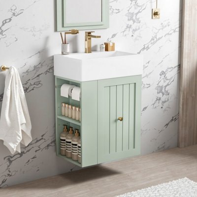 Meuble-lavabo flottant peu encombrant: armoire de salle de bain moderne de 20 po avec lavabo en céramique et rangement intelligent