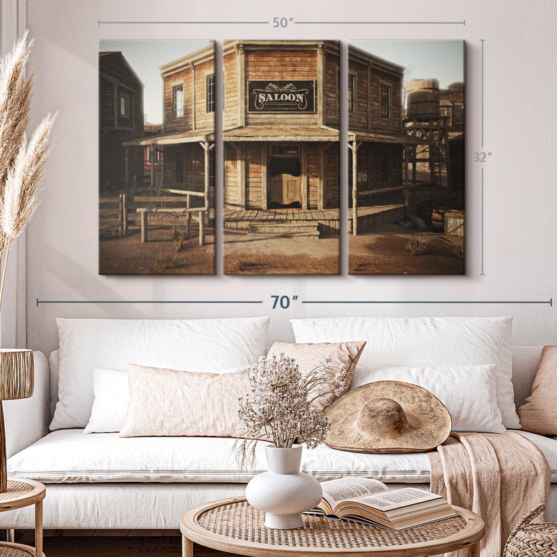 «Western Saloon Bar», 3 pièces sur toile, H 32 po x l 50 po 