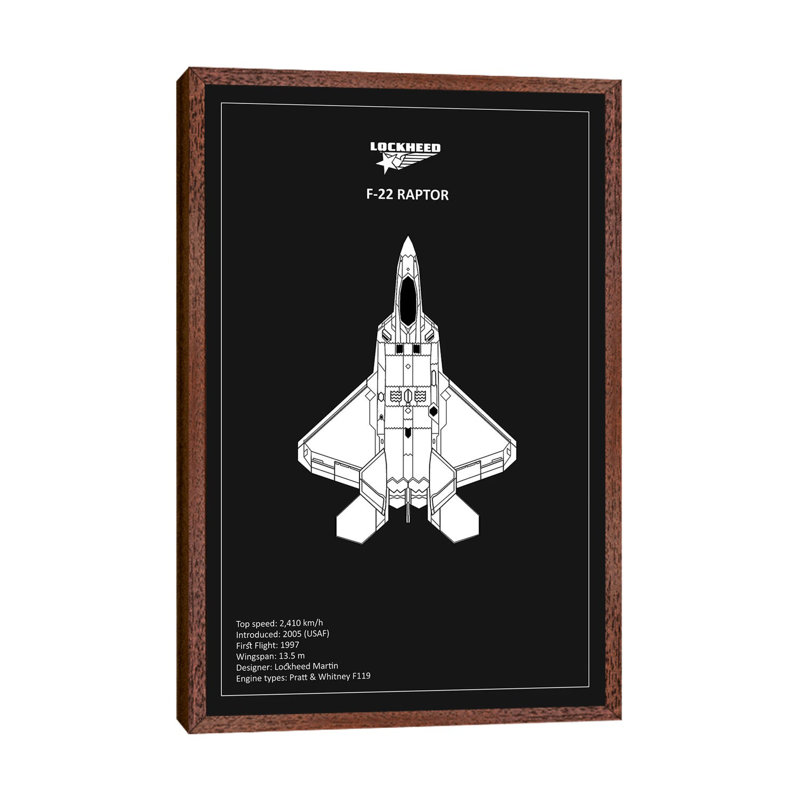 BP Lockheed F22 Raptor by Mark Rogan - Print on Canvas, 66.04 cm H x 45.72 cm W, Classic Brown Wood Framed
