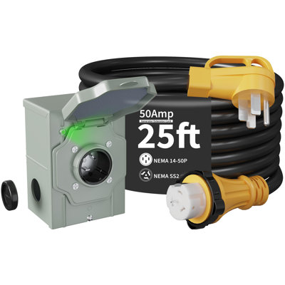 25FT 50A Generator Cord & Power Inlet Box Kit for Outage Backup | ETL Listed Transfer Switch Ready for Home & RV Use
