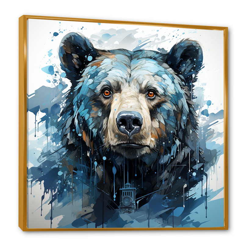 Représentation abstraite d'un mouvement d'ours sur toile, Cadre flottant doré, H 30 po x l 30 po x P 1 po