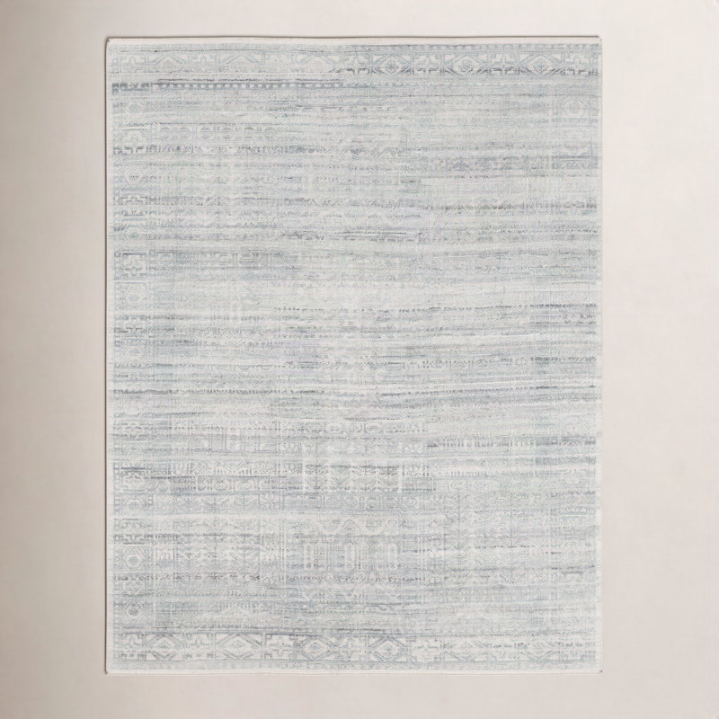 Indrakumar Hand-Knotted Teal/Light Gray/Beige Rug, Rectangle 4' x 6'