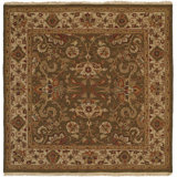 Wool Oriental Area Rug in Green/Ivory