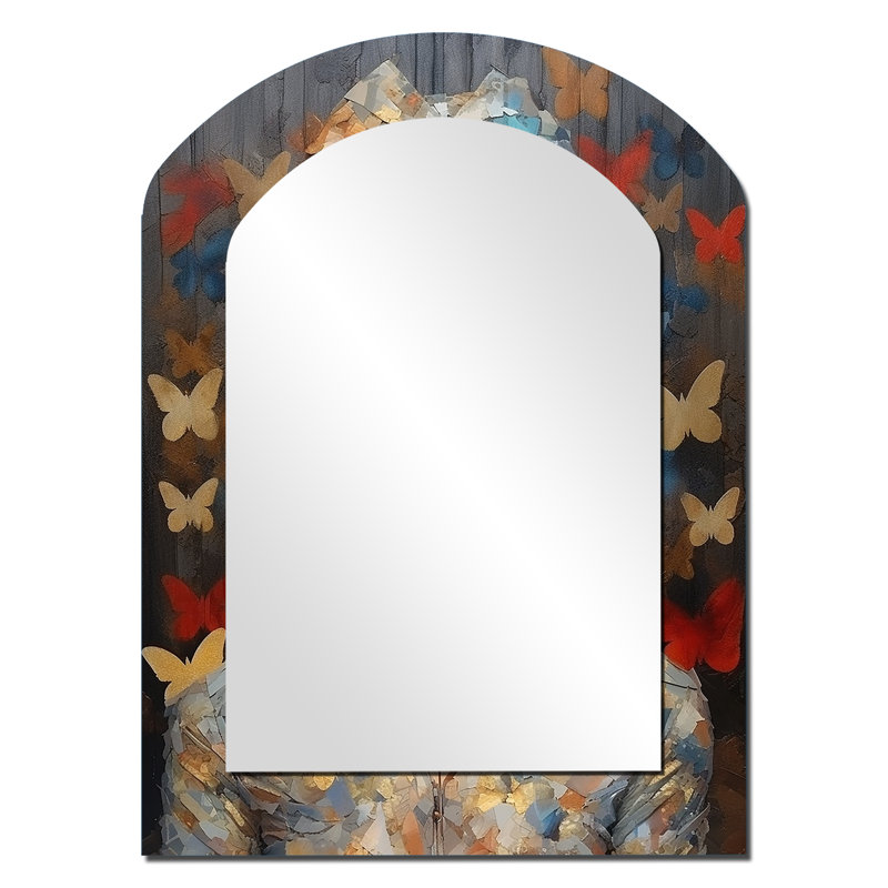 Gold Butterfly woman fashion portrait elegance III - Fashion Arch Unique Wall Mirror Decor, Gold Asymmetrical Large Mirror, Printed Metal Art