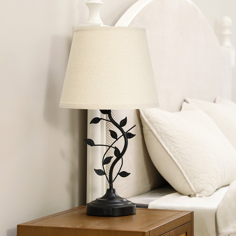 25'' Black Metal Table Lamp with Touch Control and USB A&C, Beige