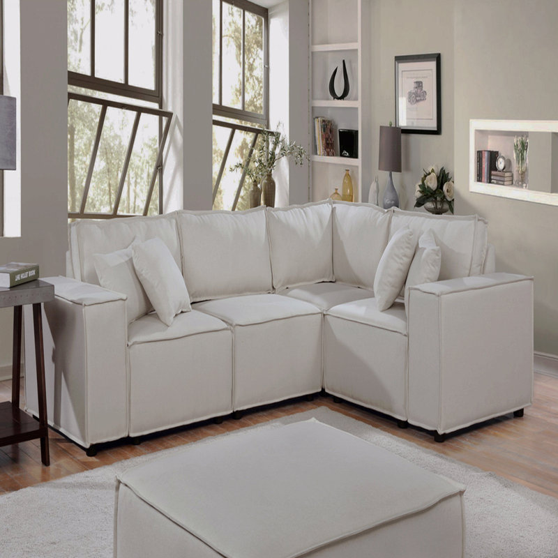 Canapé modulaire Basic, canapé modulaire de 99 po avec repose-pieds beige