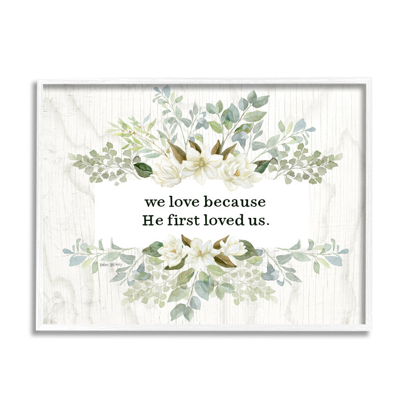 «He First Love Us Sentiment», art mural surdimensionné à fleurs blanches par Valerie Vienne, H 16 po x l 20 po