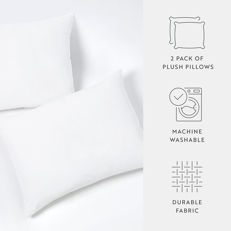 White Hypoallergenic Polyester Standard Bed Pillows Set