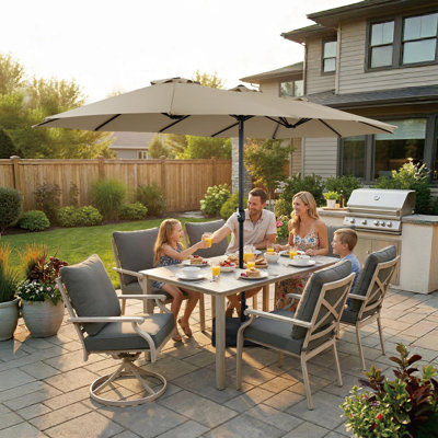 15 ft. Steel Residential Triple-Head Patio Umbrella with Base