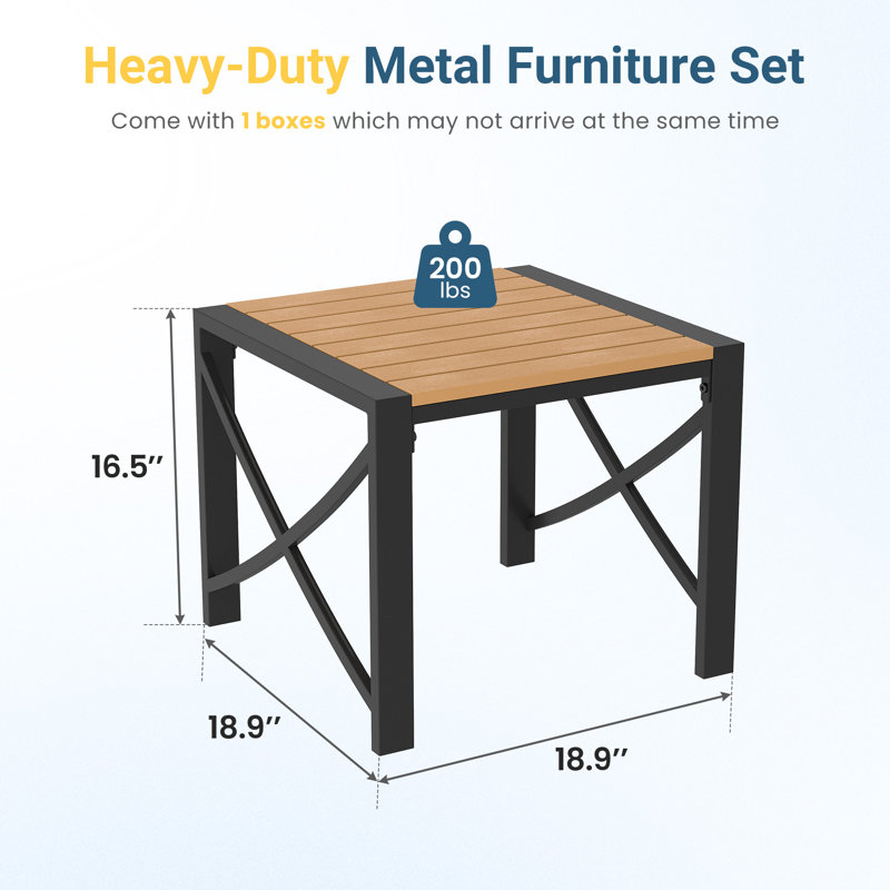 Metal Outdoor Table, 19" Square Outdoor Side Table for Many Occasions, Weather-Resistant Outdoor Coffee Table with Heavy Duty Metal Frame