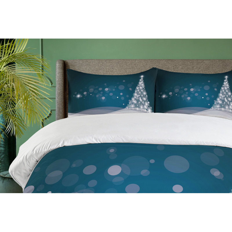 Queen Dark Blue and White Christmas Duvet Cover Set