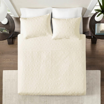 Ensemble de courtepointe pour lit simple / simple TG crème - rembourrage en coton réversible pour un décor de chambre à coucher intemporel 3 pièces de couleur luxueuse et lavable à la machine