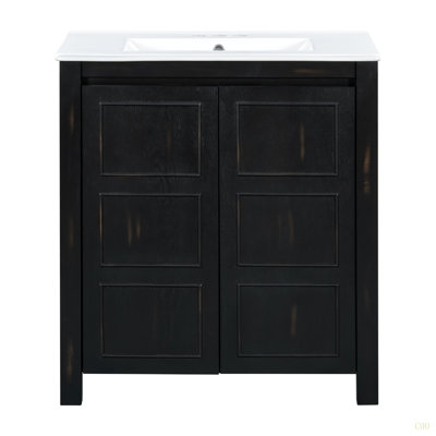 Meuble-lavabo rustique de 30 po avec lavabo en céramique, portes à fermeture douce et armoire de rangement à tablette réglable, structure en bois moderne, espace généreux, facile à nettoyer