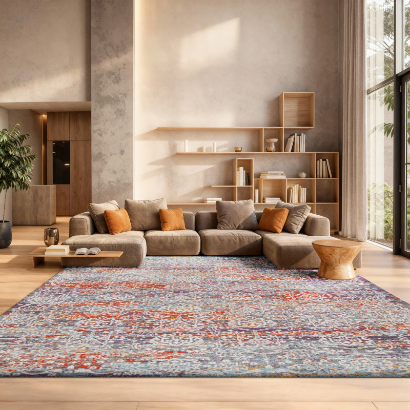 Felty Oriental Light Gray/Light Blue Area Rug, Rectangle 8' x 10'