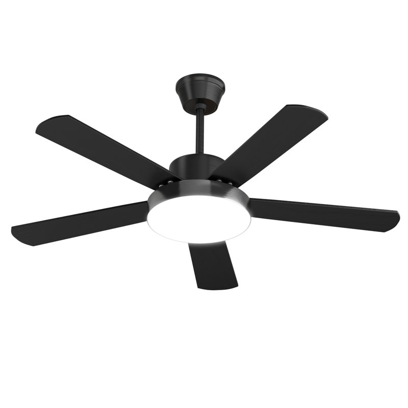 52" Black Ceiling Fan with Lights and Remote Control Patio Ceiling Fan with 5 Reversible Wooden Blades 3 Color LED Light
