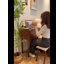Ensemble de coiffeuse en bois massif avec miroir rabattable, lumières réglables, plateau en verre et tabouret pour petits espaces-776788901