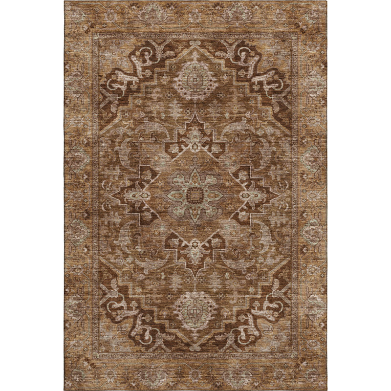 Premium Machine Washable Mayfield  global Rug, Terracotta, 2'6" x 3'10"