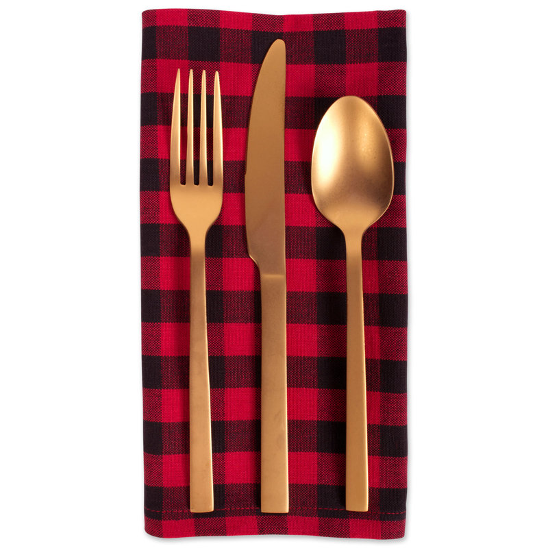 Devia Cotton Gingham Square Napkin, Black/Red