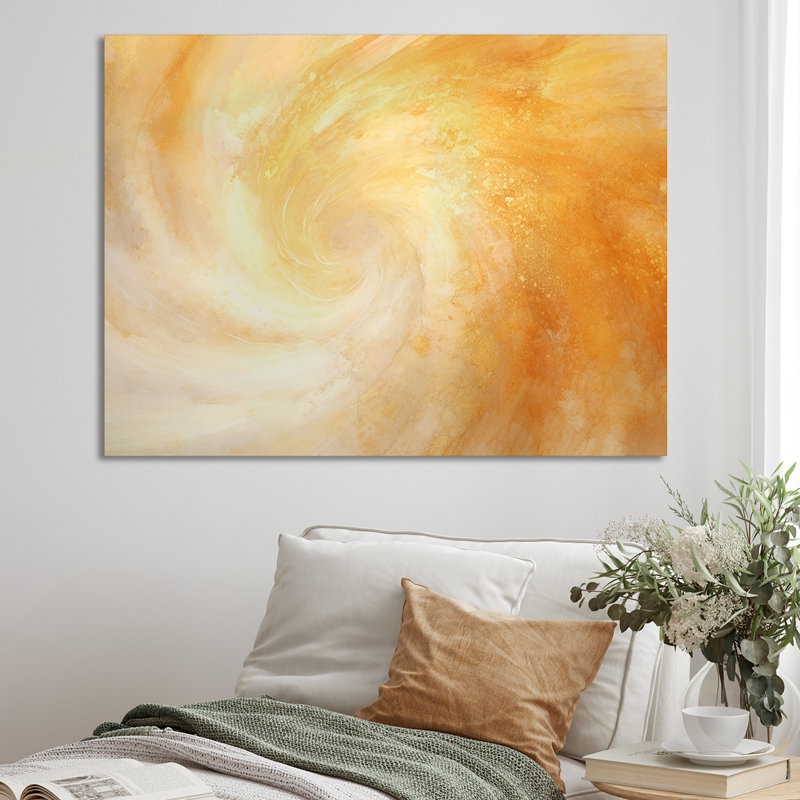 «Champagne Sunrise Spiral», art abstrait sur toile, Toile tendue, H 12 po x l 20 po x P 1 po