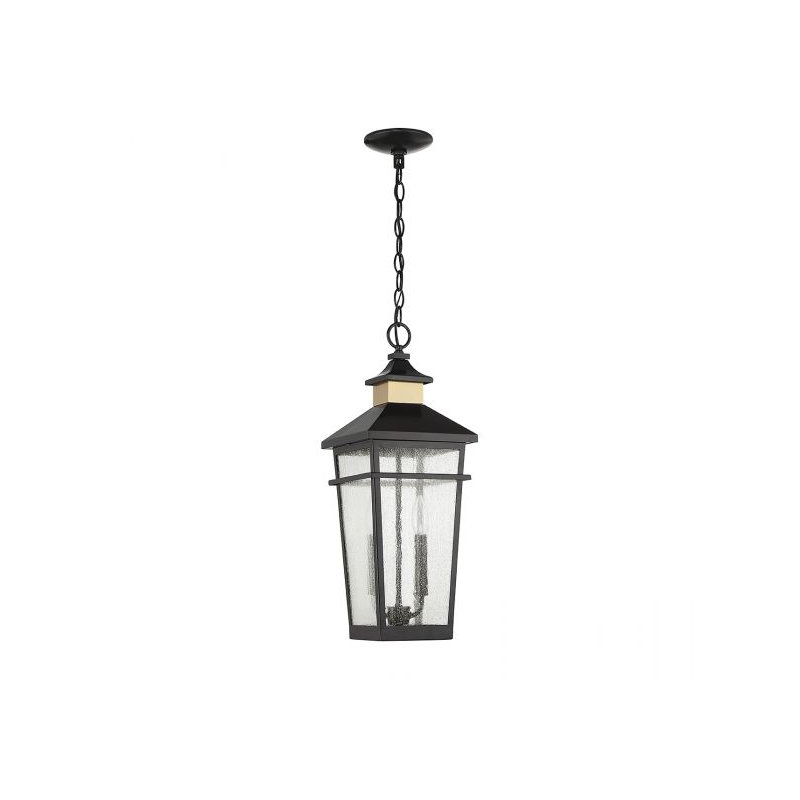 Kingsley 2-Light Outdoor Hanging Lantern in Matte Black with Warm Brass Accents
