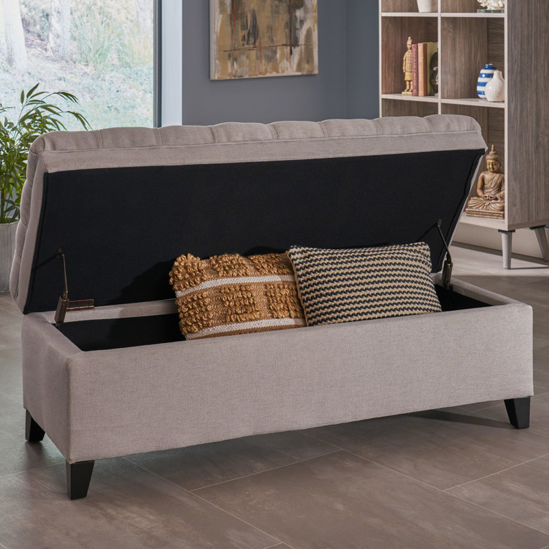 Banc de rangement rembourré en polyester Twania, Gris clair