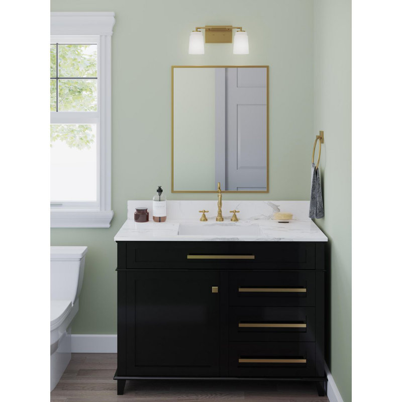 Two-Light Industrial Vanity Light, Brushed Gold