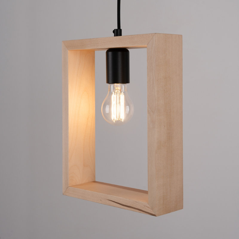 1 - Light Stainless Steel Pendant, Natural Wood