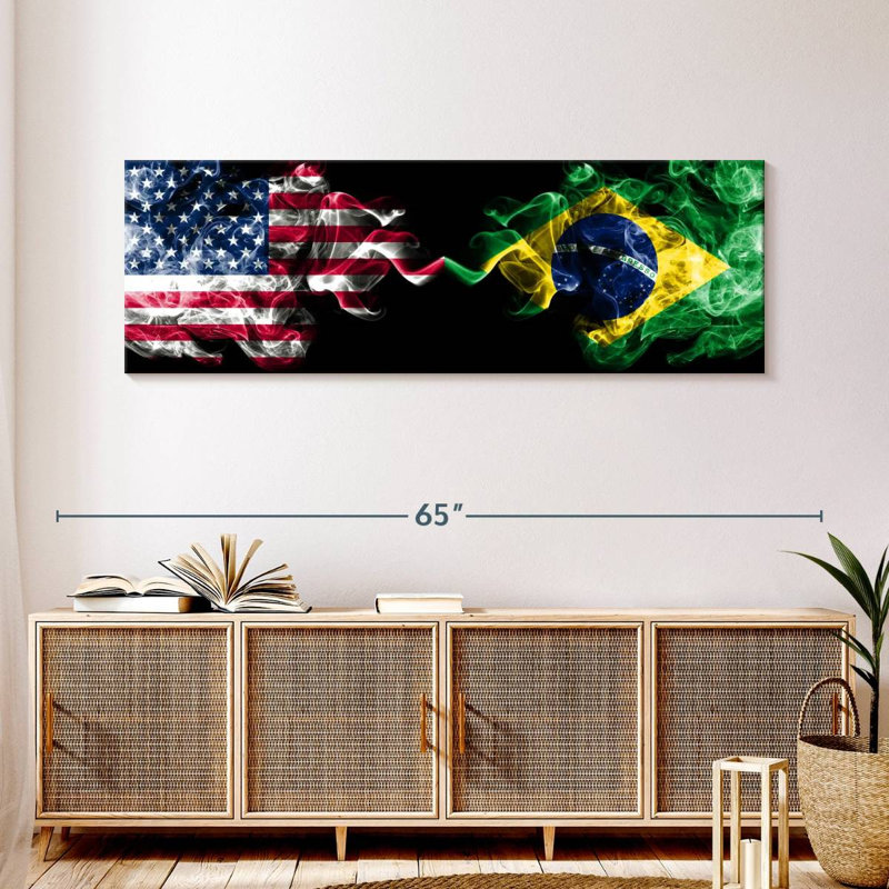 " Smoky USA Brazil Flags ", 18" H x 54" W x 1.25" D