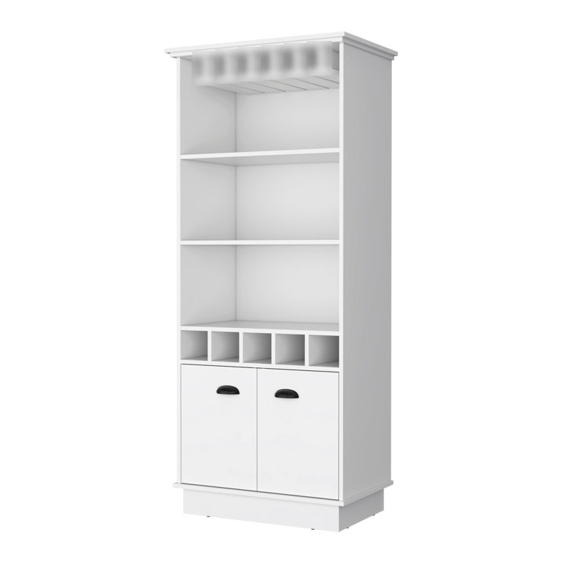 Bar blanc avec rangement pour bouteilles efficace - 3 tablettes, 5, porte-verres élégant pour la structure de divertissement à domicile