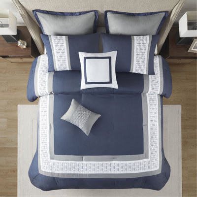 Ensemble d'édredon brodé 8 pièces grand bleu marine
