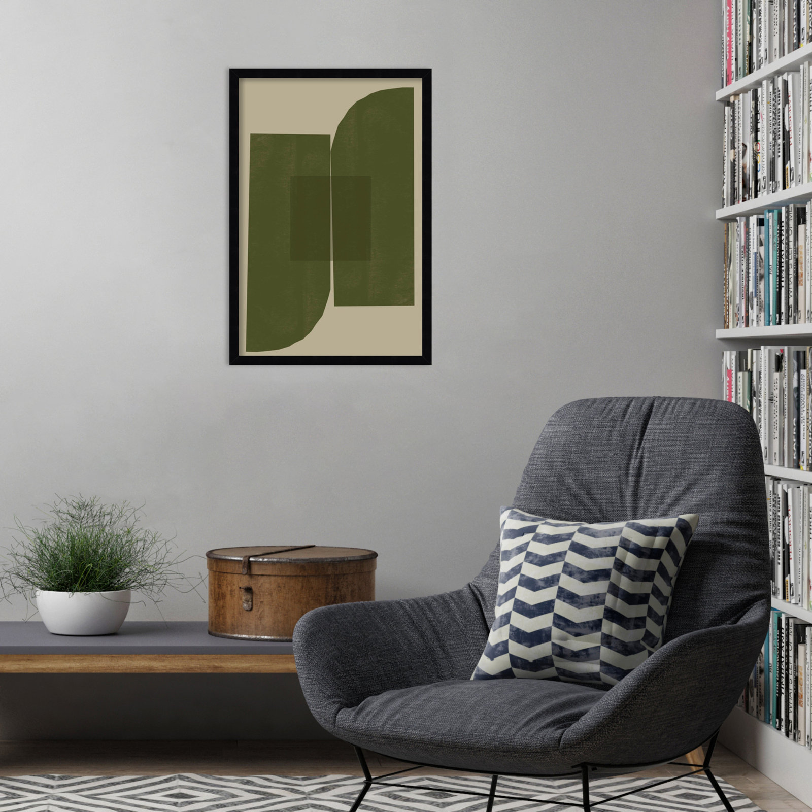 Percey "Green Composition 2" Print, Black, 25" H x 17" W