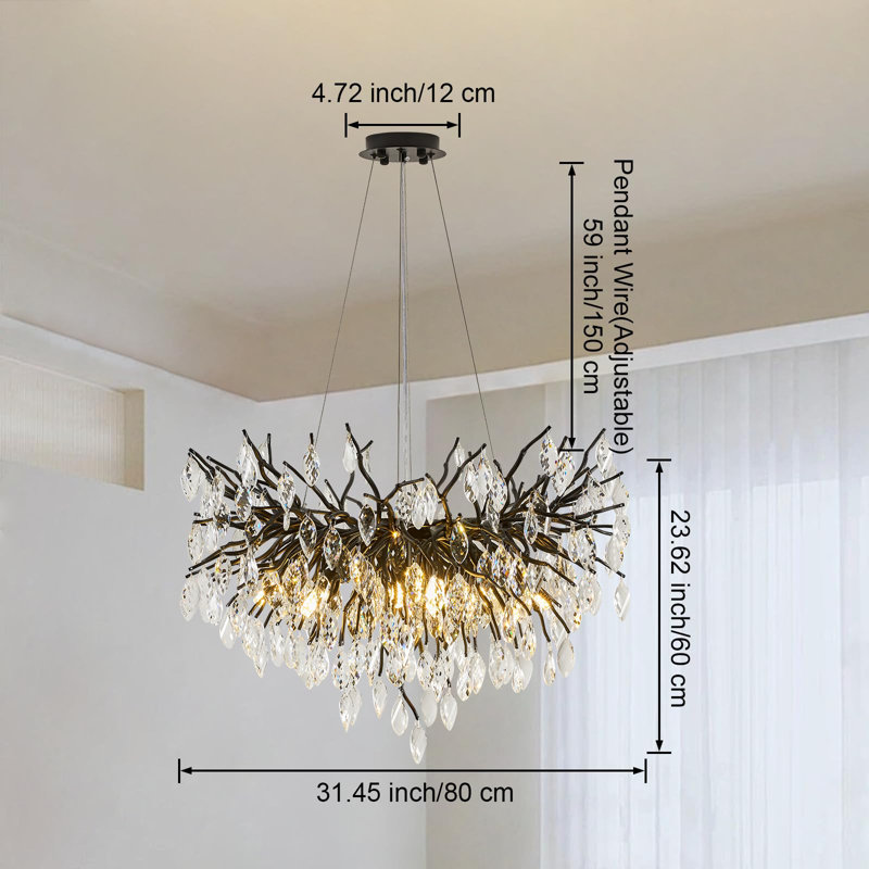 Grand lustre en cristal, 10 lumières, H 23,62 po x l 31,45 po x P 23,62 po