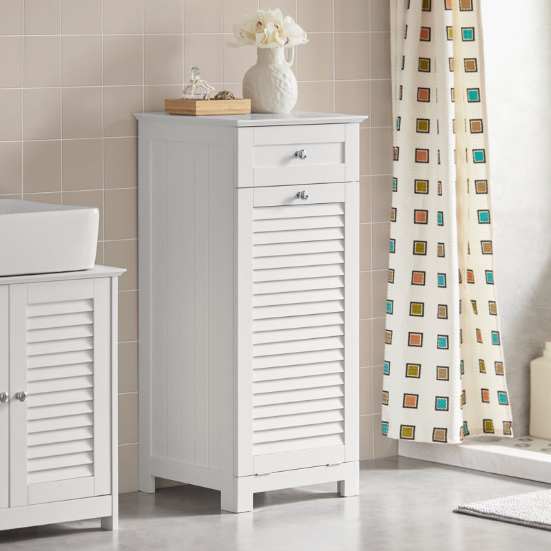 Lyonsdale Wood Cabinet Laundry Hamper with Handles, White