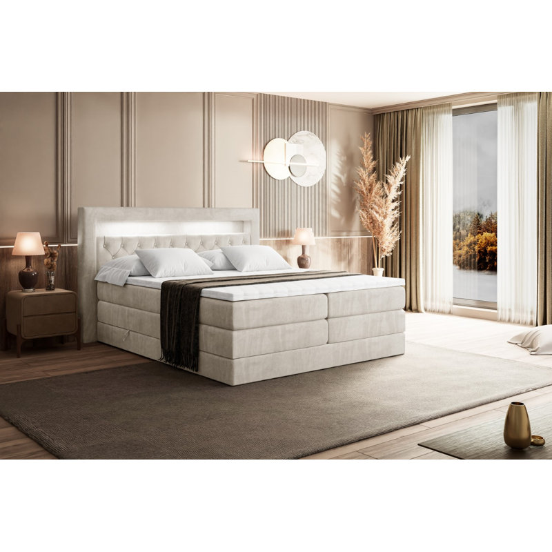Bed, 120cm W x 200cm D, Beige