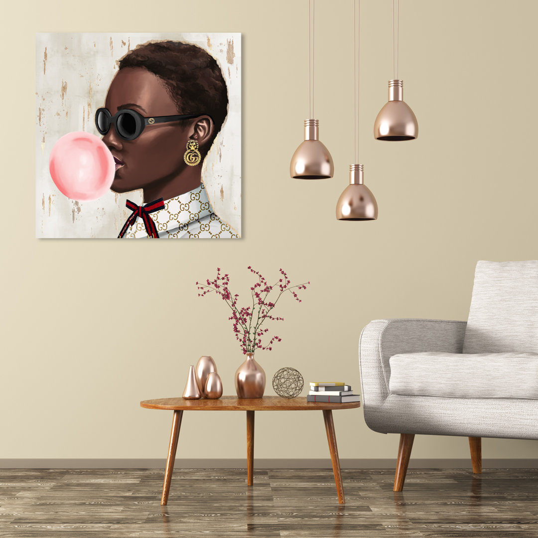'Fashion and Glam Bubble Gum Babe Accessories' - Graphic Art Print on Canvas Oliver Gal Prints 